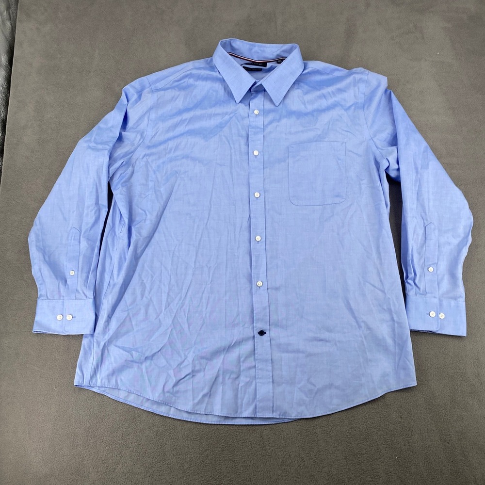 Tommy Hilfiger Mens 2XL Blue Regular Fit Wrinkle Free Button Down Dress Shirt
